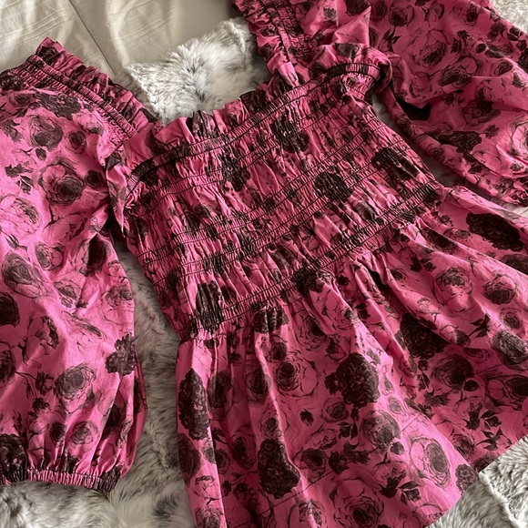 Ganni Floral Printed Pink Cotton Poplin Blouse - Picture 2 of 6